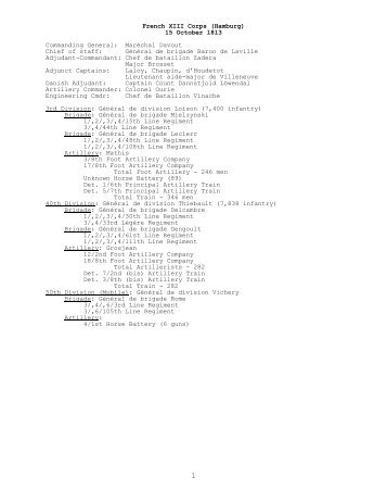 French XIII Corps, 15 October 1813 - CGSC