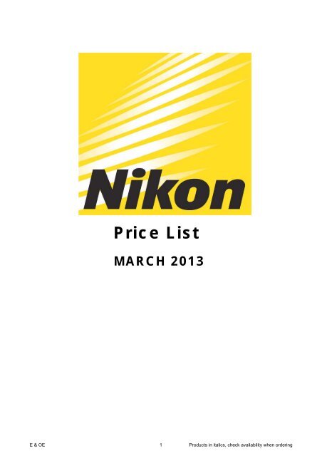 UK Price List March 2013 - Nikon