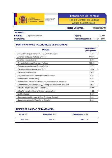 INDICES DE CALIDAD DE DIATOMEAS: IDENTIFICACIONES ...