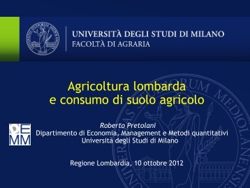 Agricoltura lombarda e consumo di suolo - Regione Lombardia