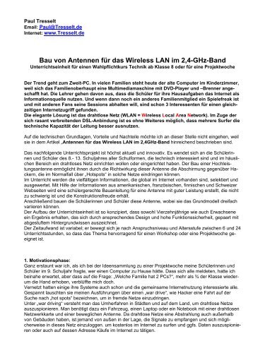 Antennen für Wireless LAN im 2,4 GHz Band - Paul Tresselt