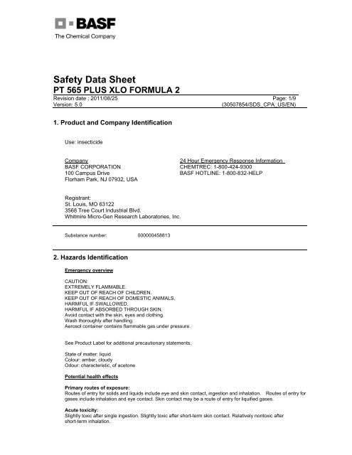 Safety Data Sheet PT 565 PLUS XLO FORMULA 2