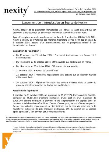 Lancement de l'introduction en bourse de Nexity (.pdf 146.7 Ko)