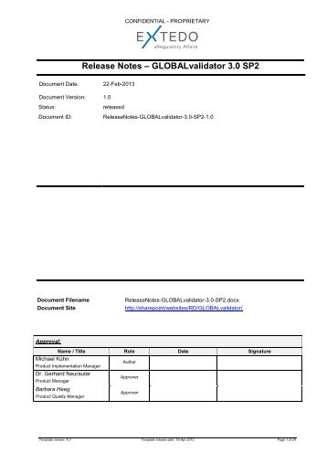 Release Notes GLOBALvalidator 3.0 SP2 - Extedo
