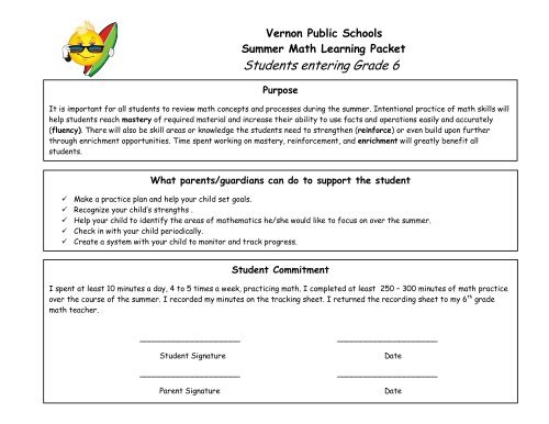 Summer Math Packet Entering Grade 6 - Vernon Public Schools