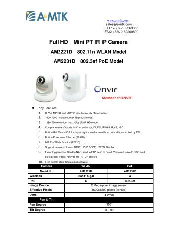 Camera IP Megapixel Mini PT IR A-MTK AM2221D/AM2231D