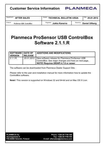 Planmeca ProSensor USB ControlBox Software 2.1.1.R