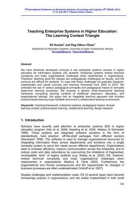 Teaching Enterprise Systems in Higher Education: The ... - ICESAL