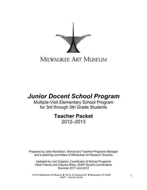 2012-2013 JDSP Teacher Resource Packet - Milwaukee Art Museum