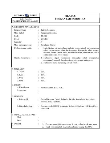 SILABUS PENGANTAR ROBOTIKA - STMIK MDP Palembang