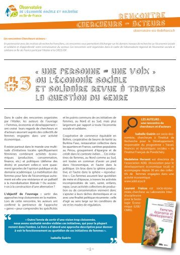 Rencontre Â« Une personne = une voix Â» ou l'Ã©conomie ... - L'Atelier