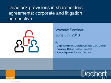 Deadlock provisions in shareholders agreements: corporate and ...