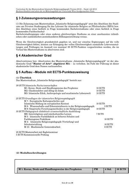 Curriculum/Studienplan - Student Point - UniversitÃ¤t Wien