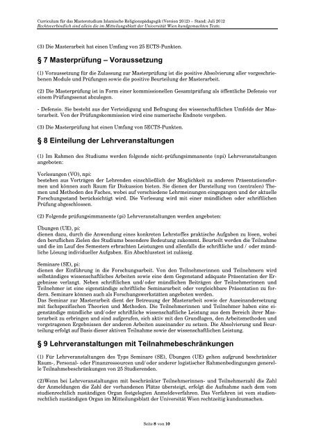 Curriculum/Studienplan - Student Point - UniversitÃ¤t Wien