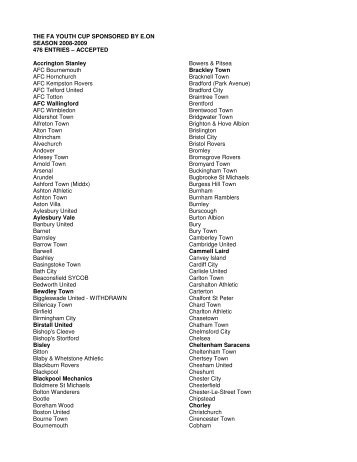 THE FA YOUTH CUP SPONSORED BY E.ON SEASON 2008-2009 ...