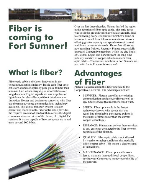 Fiber Is Coming To Fort Sumner! - Plateau