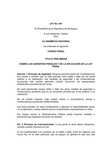 Ley NÂº. 641 - CÃ³digo Penal de Nicaragua. - Poder Judicial