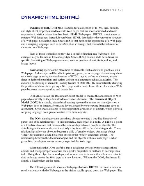 Dynamic HTML (DHTML)