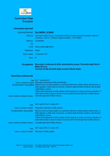 Curriculum Vitae Europass - Regione Lombardia