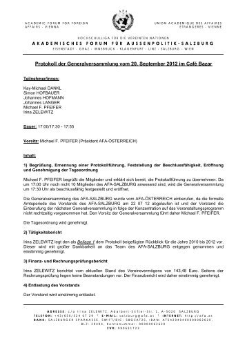 Protokoll der Generalversammlung des AFA-SALZBURG