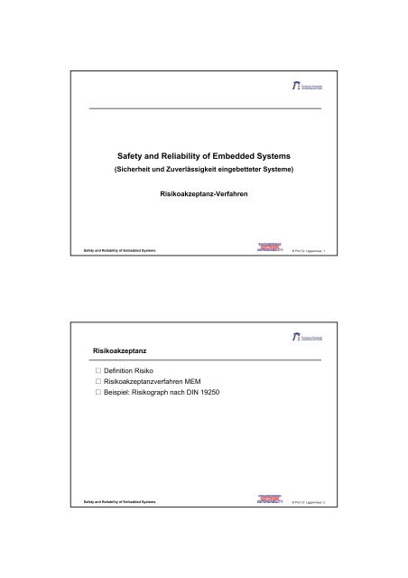 Safety and Reliability of Embedded Systems