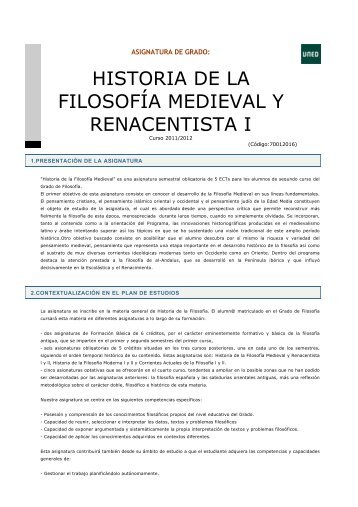 HISTORIA DE LA FILOSOFÍA MEDIEVAL Y RENACENTISTA I
