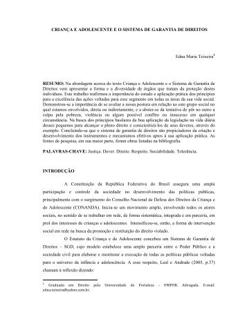 CrianÃ§a e adolescente e o sistema de garantia de direitos