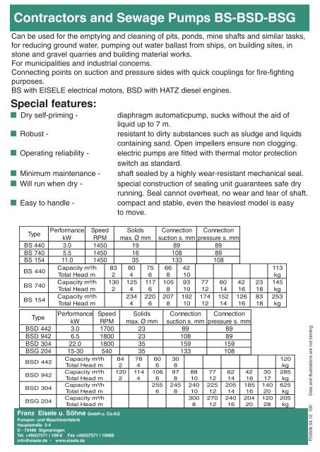 Contractor and Sewage Pumps-Broschure - Franz Eisele u. SÃ¶hne ...