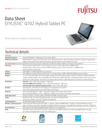 Data Sheet STYLISTIC® Q702 Hybrid Tablet PC - Fujitsu