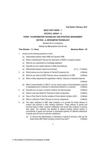 Test Series: February, 2012 MOCK TEST PAPER – 1 IPCC/PCC ...