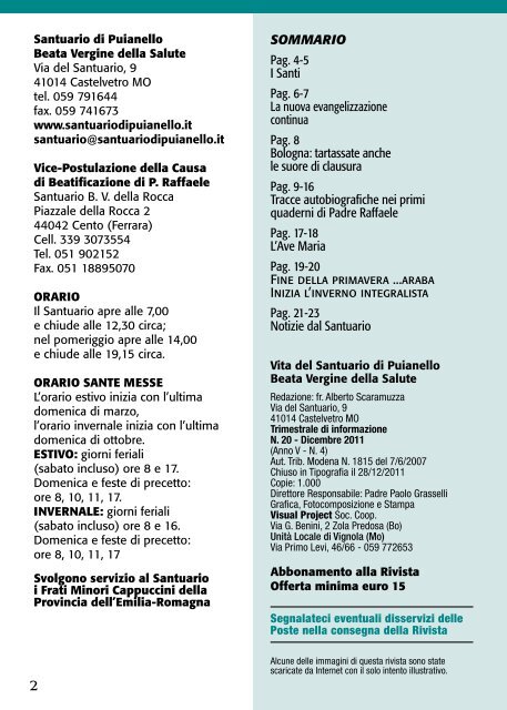 RIVISTA 20 (dicembre 2011) - Santuario di Puianello