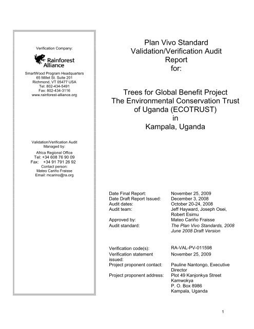 Download Rainforest Alliance audit report - Plan Vivo