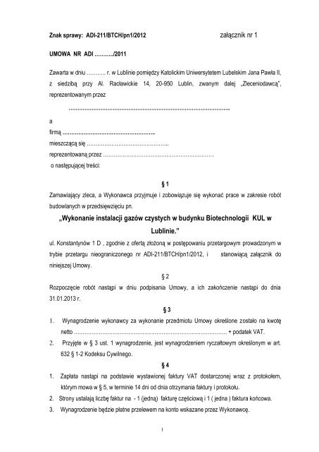 Załącznik Nr 1 Wzór Umowypdf Lublin