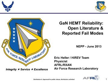 GaN HEMT Reliability: Open Literature & Reported Fail Modes - NEPP