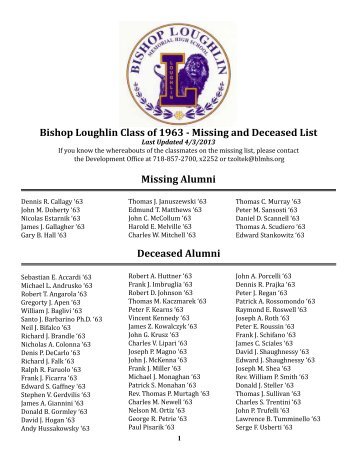 Missing and Deceased List Missing Alumni Deceased Alumni