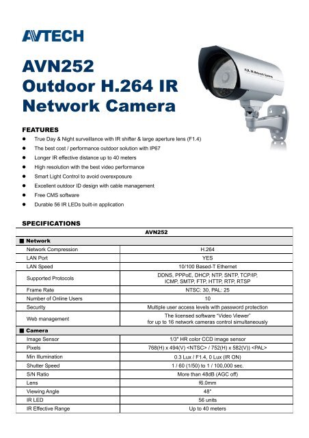 AVN252 Outdoor H.264 IR Network Camera - Camere video ...