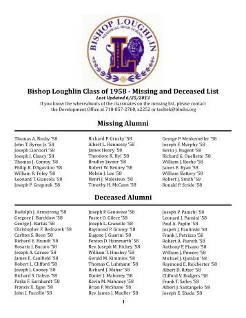 Missing and Deceased List Missing Alumni Deceased Alumni