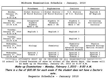 Regents Schedule - January 2010