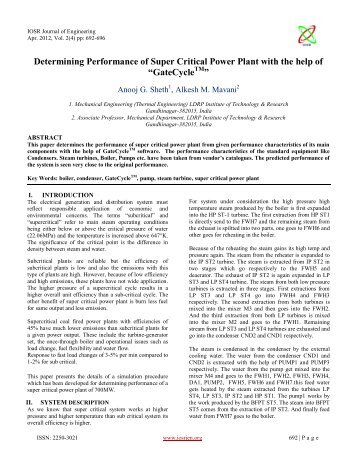 Determining Performance of Super Critical Power Plant ... - IOSRJEN