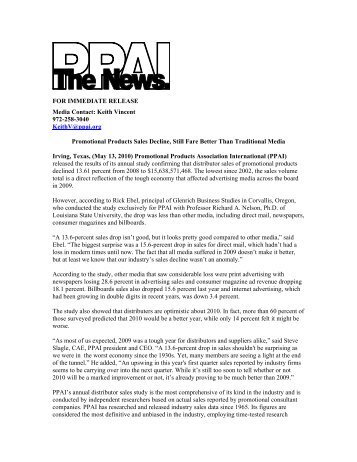 FOR IMMEDIATE RELEASE Media Contact: Keith Vincent ... - PPAI