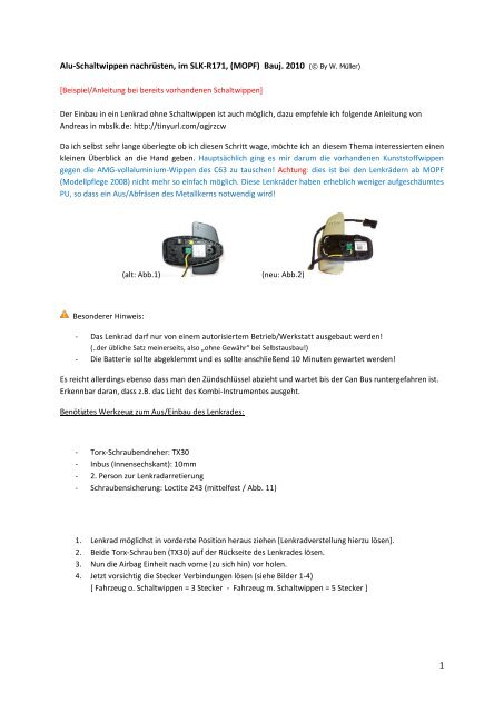 1 Alu-Schaltwippen nachrüsten, im SLK-R171, (MOPF) Bauj. 2010 ...