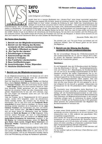 VS-Info 1/2013 - Verband deutscher Schriftsteller - Landesverband ...