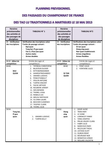 planning des passages