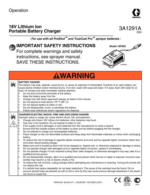 3A1291A - 18V Lithium Ion Portable Battery Charger ... - Graco Inc.