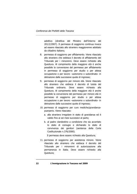 Immigrazione in Toscana 2009 - Dipartimento per le LibertÃ  Civili e l ...