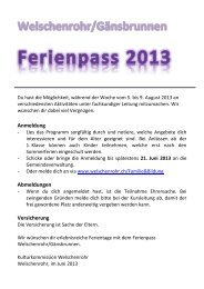 Programm Ferienpass 2013 - Welschenrohr