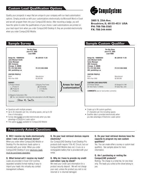 Lead Retrieval Brochures & Order Form