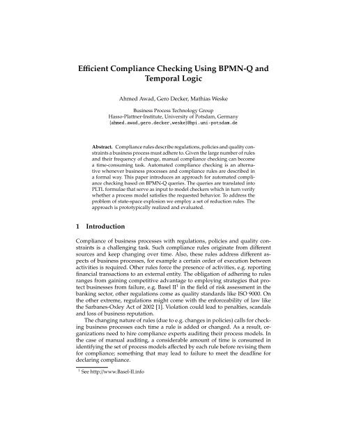 Efficient Compliance Checking Using BPMN-Q and Temporal Logic