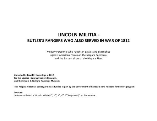 Butler's Rangers involved with the Lincoln Militia in 1812 - Niagara ...