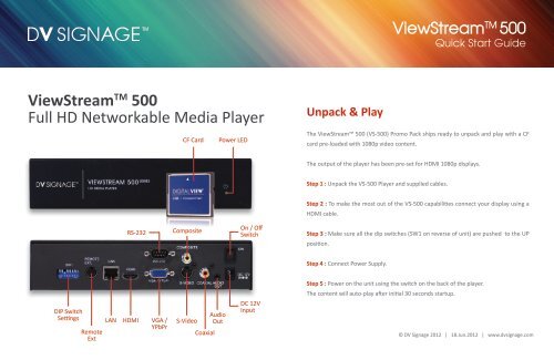 Visionstream Receiver Viewstreamtm 500 Full HD Networkable Media Player - DV Signage